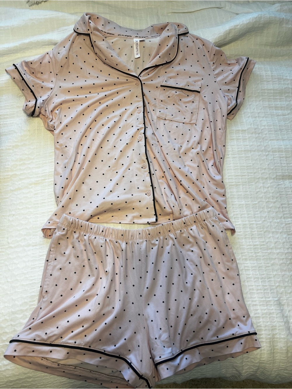 Women's Pink Polka Dot Short Pajama Set with Black Trim